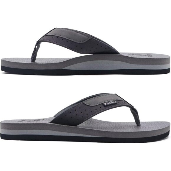 〽️Men\'s Flip Flop Sandal Gray Leather Slip On Arch Support Comfortable Shoes main image 5